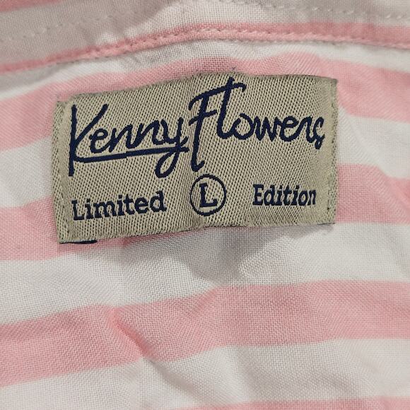 Kenny Flowers Shirt Mens Large Pink White Stripe Rayon Island Classic Hawaiian L - Picture 2 of 4